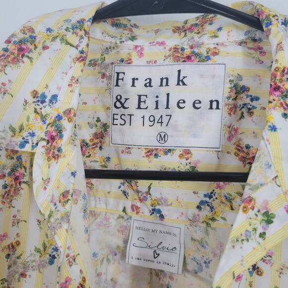 Frank & Eileen Floral Stripe Cotton Button Up Shirt M - Picture 7 of 11